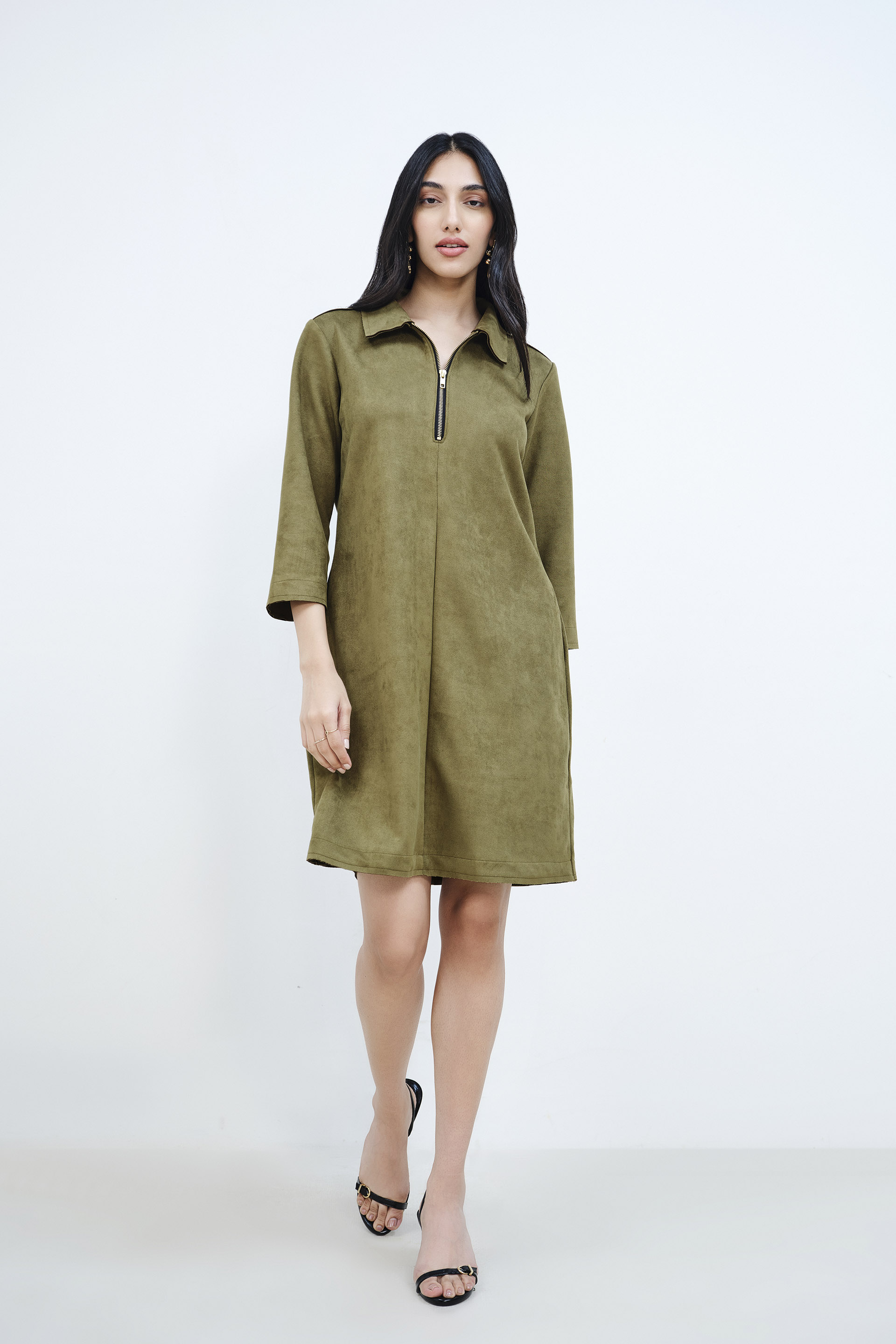 Safari Olive Suede Dress, Olive, image 1